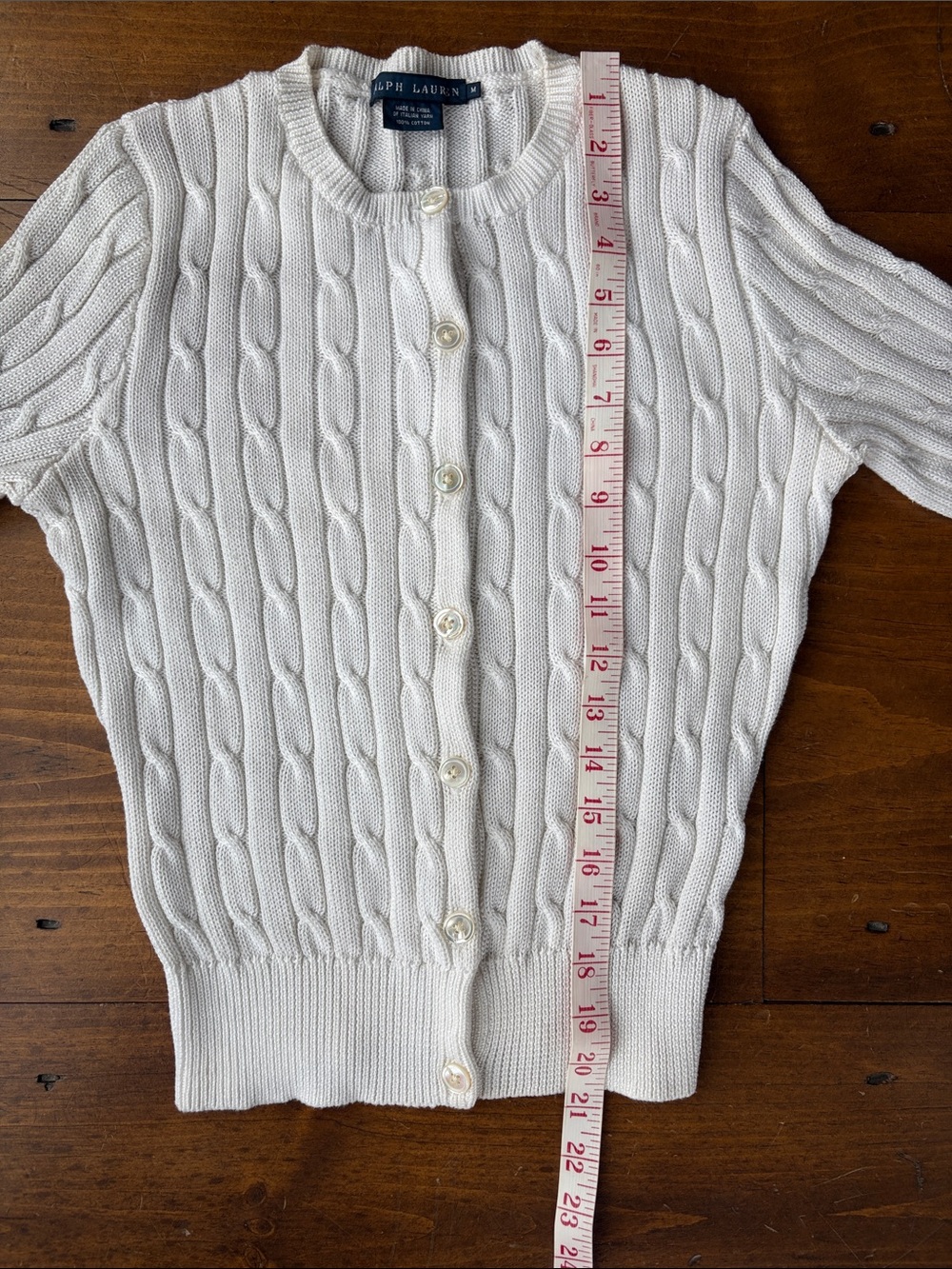 Ralph Lauren Off White Cable Knit Short-Sleeve Cardigan Sz M - Picture 7 of 12